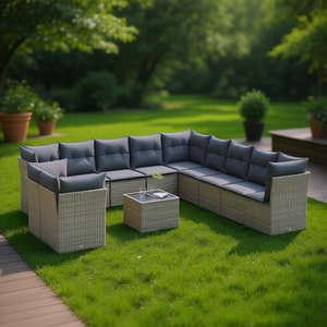 Set Divano da Giardino in Rattan con Cuscini Grigio Scuro, 10 Posti, Design Contemporaneo, Resistente alle Intemperie, Arredamento da Esterno - Product Image 2