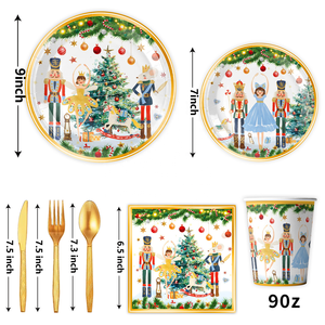 Nouvel arrivage de vaisselle jetable pour fête à thème casse-noisette blanc Ensemble moderne d'assiettes en papier Tasse Nappe de serviette pour les fêtes de Noël - Product Image 4