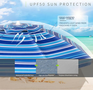 Paraguas de <span class=keywords><strong>Patio</strong></span> azul marino de 7 pies con bandeja de mesa, poste inclinable, ancla de arena, refugio solar portátil para exteriores, 50 + UPF rejillas de ventilación, sombrilla de playa - Product Image 6