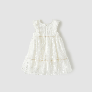 Vestido <span class=keywords><strong>Maxi</strong></span> Infantil 2025, Último Estilo, Verano, Algodón, Encaje Blanco, Manga con Volantes 3D, Cuello Cuadrado, Bordado, ODM, Ecológico, Lavable - Product Image 3