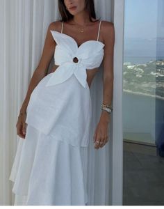 Abito da spiaggia, unico fiore bianco bretella abito lungo, dimagrante abito da spiaggia, alta qualità <span class=keywords><strong>abbigliamento</strong></span> <span class=keywords><strong>donna</strong></span> all'ingrosso - Product Image 4