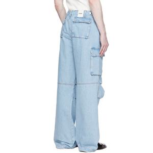Prix de gros Jean cargo unisexe délavé bleu clair à jambe large, style mode décontracté urbain - Product Image 3