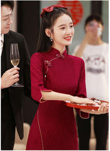 Nuevas chicas damas cheongsam nupcial corto color rojo encaje boda chino tradicional cena vestido <span class=keywords><strong>qipao</strong></span> mujeres traje para toda la temporada - Product Image 3