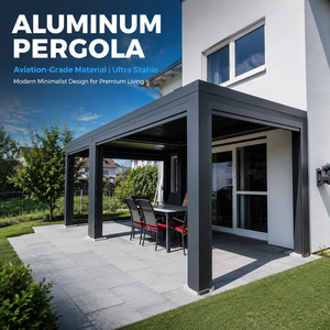 Pergola en aluminium HENLIXO pour extérieur avec <span class=keywords><strong>toit</strong></span> métallique et écran rétractable, <span class=keywords><strong>toit</strong></span> ouvrant - Product Image 1