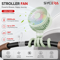 Ventilateur portable Octopus 8000 mAh rechargeable, autonomie de 27h, trépied flexible, lumière d'ambiance LED pour poussette, siège auto, berceau, bureau