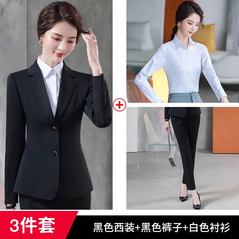 Black suit with white shirt and trousers