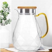 Bouilloire en verre en forme de diamant résistante à la chaleur, pichet à eau avec filtre, couvercle en bambou, poignée, design contemporain écologique