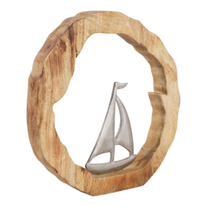 Scultura in legno di mango con figurina di barca a vela per decorazione d'interni - Product Image 2