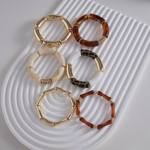 Geometric Resin Bracelet <b>Set</b> Women's Fashion Jewelry Gold Tone Multi Color Statement <b>Bangle</b> Accessories - Product Image 4