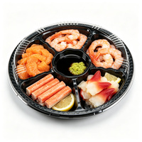 Plateau de service rond en plastique premium à 6 compartiments avec couvercle transparent, jetable, en PET, pour le pain et les aliments, idéal pour les fêtes, la restauration, les buffets et les restaurants