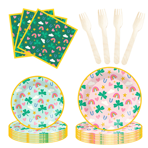 ชุดจานชามเรนโบว์ DAMAI ชุดอาหารวันเกิดเรนโบว์ จานกระดาษแบบใช้แล้วทิ้ง ผ้าเช็ดปากงานเลี้ยงเรนโบว์ สำหรับงานเลี้ยงฉลองทารก 8 ท่าน - Product Image 2