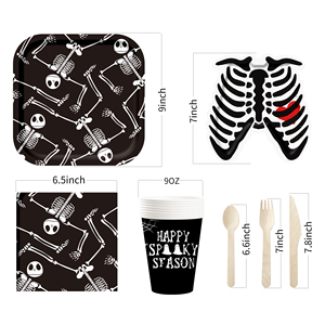 DAMAI Halloween-themed Paper Plate Set - Skull Bone Paper Plate Set Disposable Party Tableware - Product Image 5