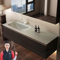 Ensemble d'armoires d'évier de style vintage personnalisable en bois massif dalle de roche bassin intégré courbé à la chaleur armoire de salle de bain lavabo