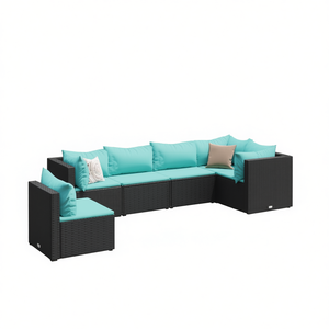 Conjunto de Muebles de Jardín de Ratán Negro, Diseño Contemporáneo, 6 Plazas, Patas Ajustables - Product Image 1