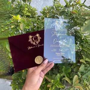 Custom Luxury Invitation Card With Envelope Self Sealing Wax Seal Mirror Finish Greeting Cards Acrylic Wedding Invitation