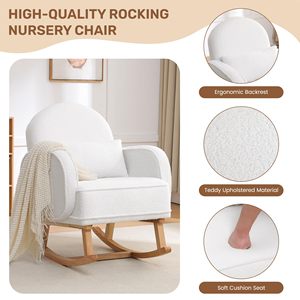 Moderna <span class=keywords><strong>Poltrona</strong></span> a <span class=keywords><strong>Dondolo</strong></span> in Velluto Bouclé con Poggiapiedi, Base in Legno, <span class=keywords><strong>Poltrona</strong></span> Decorativa <span class=keywords><strong>per</strong></span> Cameretta e Salotto - Product Image 5