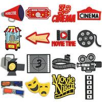 Breloques de chaussures en PVC souple 3D en verre, motif appareil photo rétro et popcorn, amovibles, pour décoration de sabots, accessoires DIY pour amateurs de cinéma