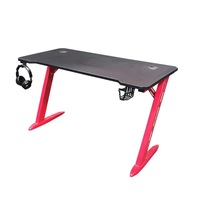 Bureau de jeu avec lumières LED RVB, grand bureau PC de jeu en forme de Z avec table de bureau de jeu d'ordinateur de bureau en fibre de carbone pour joueur