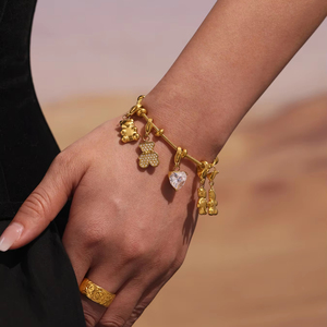 <span class=keywords><strong>Orso</strong></span> pieno di diamanti, zircone, Multi-accessori, braccialetto carino, acciaio inossidabile, placcatura in oro 18K, gioielli alla moda - Product Image 3