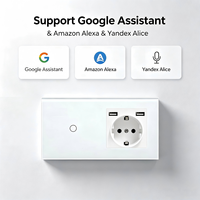 Interrupteur intelligent WiFi UBARO EU, double prise murale USB, panneau tactile en verre trempé, commande vocale Alexa Yandex Alice pour application IP20