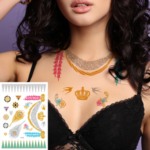 Trasferimento di acqua CMYK stampa temporanea impermeabile a colori <span class=keywords><strong>flash</strong></span> oro argento henna body art rimovibile tatuaggio stencil stencil adesivo - Product Image 4