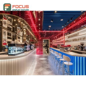 Freestanding Cafe Service Counter Oak Veneer Finish Coffee Bean Display Area Barista Service Counter - Product Image 2