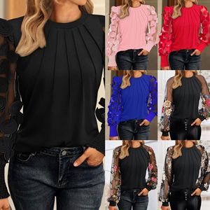 Women's Fall Long-Sleeve Fashion Mesh Round Neck <b>Shirt</b> Top Fashion - Product Image 2
