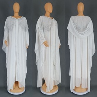 Abaya pour femmes grandes tailles de style européen, américain et africain, en mousseline de soie, ornée de strass et de perles, avec châle et foulard