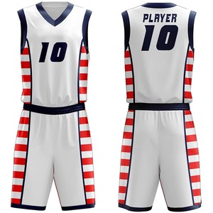 Conjunto de Uniforme de Baloncesto Sublimado Personalizado de Secado Rápido, Unisex para Adultos, 100% Poliéster, sin Mangas, con Cuello en V y Rayas Blancas y Rojas - Product Image 6