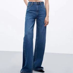 Jeans de Mezclilla de Pierna Recta Holgados de Cintura Alta para Mujer, Estilo Casual, Lavado, con Parches, a la Moda - Product Image 1