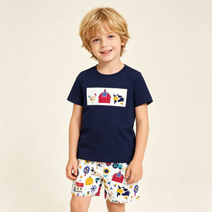 Ensemble T-shirt et short d'été pour garçons en fibre de bambou premium, ultra doux, col rond, design basique, respirant, vêtements simples pour tout-petits - Product Image 2