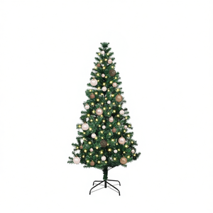 Sapin de Noël artificiel vert pré-éclairé 59,1 pouces avec lumières LED blanc chaud, base autoportante pour intérieur, construction en PVC et métal - Product Image 1
