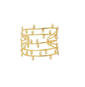Stylish Gold Plated Pearl Cuff <b>Bracelet</b> for Women <b>Adjustable</b> Open Bangle Elegant Fashion Party Jewelry - Product Image 1