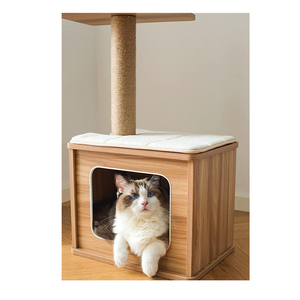 Modern Farmhouse Stylish Wooden <b>Cat</b> Bed Condo and <b>Scratching</b> <b>Post</b> in One Convenient Design Zzm Brand Europe Origin - Product Image 1