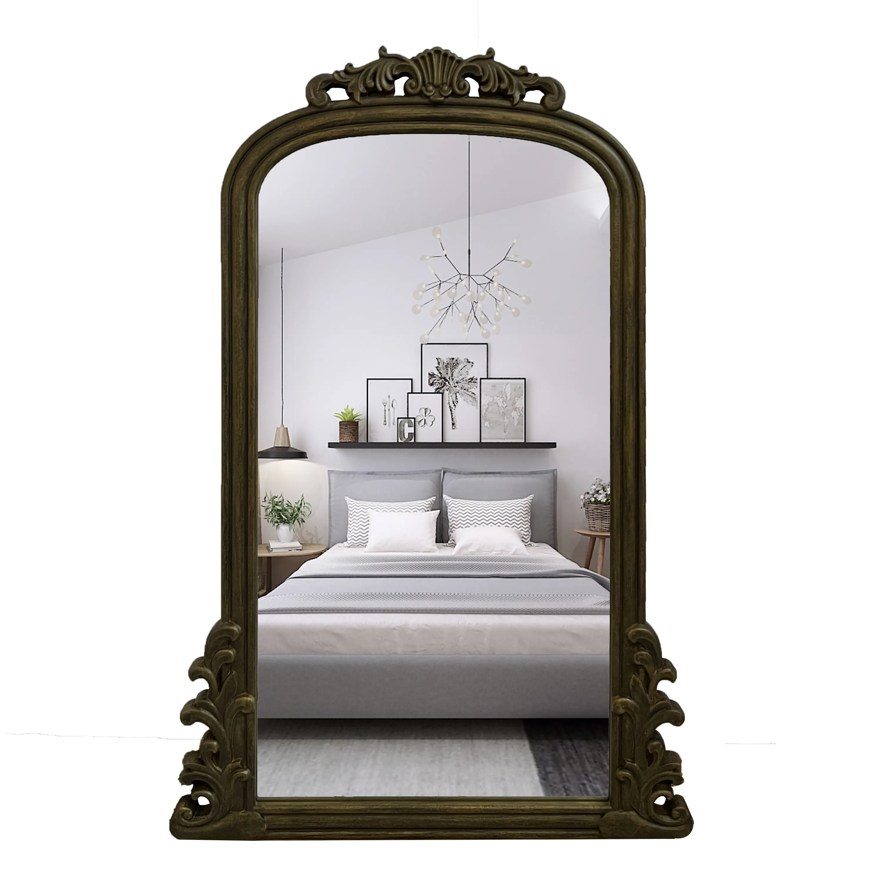 Arco grande antiguo de madera enmarcado decoración del hogar personalizado de gran tamaño de cuerpo largo vestidor espejo de cuerpo entero espejo de pared espejo Spiegel