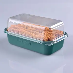 Caja de embalaje ecológica, contenedor de plástico con diseño verde para guardar aperitivos, galletas y pasteles