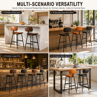 Tabouret de bar moderne avec dossier rembourré, structure en métal noir et repose-pieds pour îlot de cuisine, restaurant, café, hôtel.