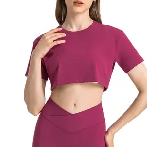 Bán Buôn Chất Lượng Cao Tùy Chỉnh Mùa Hè Sexy Phụ Nữ Rắn Ngắn Tay Áo Crop Top Thể Thao Khiêu Vũ Chạy Đồng Bằng T Áo Sơ Mi Cho Phụ Nữ