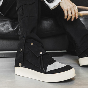 Baskets Montantes de Créateur de Luxe Pour Hommes, Bottines <span class=keywords><strong>en</strong></span> Toile à Plateforme Plate, Fermeture à Lacets, Style Urbain Décontracté, Chaussures Plates <span class=keywords><strong>en</strong></span> <span class=keywords><strong>Cuir</strong></span> - Product Image 4