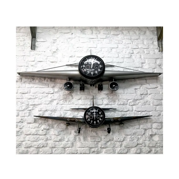 Guter Preis Retro geschmiedete Flugzeug Wandbehang Uhr und Uhr kreative Bar antike Wanduhr Wohnkultur Eisen Wand dekoration
