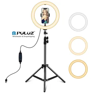 Nouveau modèle PULUZ 10 "26cm LED vidéo lumière avec trépied 1.1m vlog Live diffusion Kits Ring Light