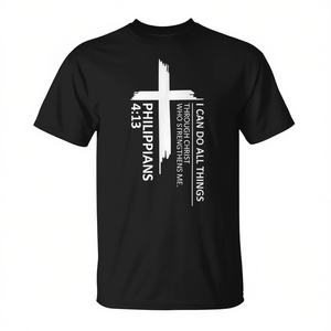 Camiseta I Can Do All Things Philippians 4 13 con diseño de cruz cristiana, camiseta negra para hombre - Product Image 2
