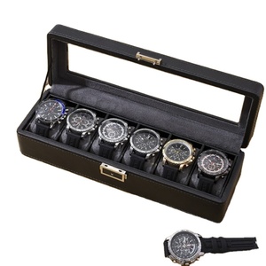 Boîte de rangement de luxe antique en cuir PU noir et vert à 6 emplacements pour montres et bijoux pour homme - Product Image 1