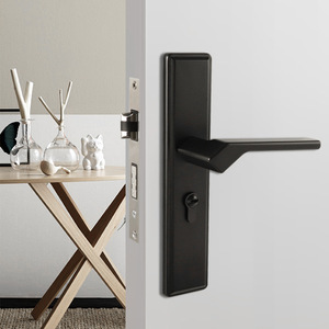 Serrure de porte intégrée moderne et silencieuse 1807-87, poignée à levier noir massif pour chambres, quincaillerie intérieure en alliage d'aluminium - Product Image 4