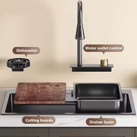 Évier de cuisine en acier inoxydable 304 avec cascade de pluie, évier poste de travail avec robinet extractible, planche à découper et accessoires – Ensemble complet