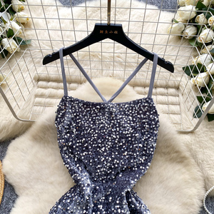 Summer <strong>Tunic</strong> Bandage Casual Mini <strong>Dress</strong> for Women Sleeveless Hollow Out Backless <strong>Sequined</strong> Velvet <strong>Dress</strong> - Product Image 2