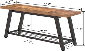 Banco de Almacenamiento Industrial con <span class=keywords><strong>Zapatero</strong></span>, Banco de Entrada Multifuncional de Madera con Estructura Metálica para Pasillo y Sala de Estar - Product Image 4