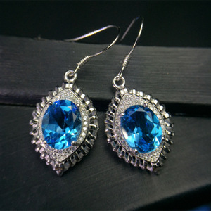 Orecchini pendenti N. Cresson con cristalli blu, in argento 925 placcato rodio, ovali, gioielli da festa da donna - Product Image 3