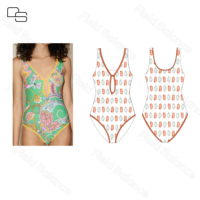 Op maat gemaakte ecovriendelijke badpakken van gerecycled materiaal, luxe dames plus size tanga string bikini set met sieradenprint Repreve