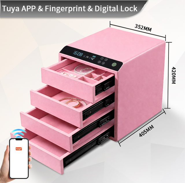 CEQSAFE Smart Hot Sale Electronic Cash 4 Drawers Hidden and Safe with Fingerprint Password for Watch Luxury Jewelry Storage Box